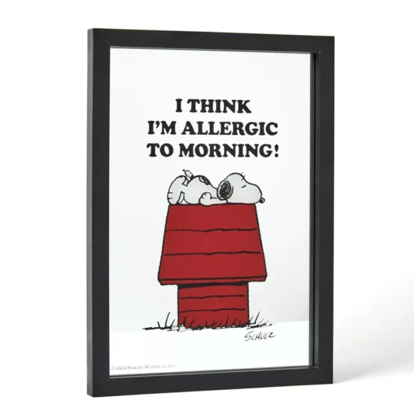 Vintage 80s Style Peanuts Snoopy Allergic to Mornings Framed Mirror Image