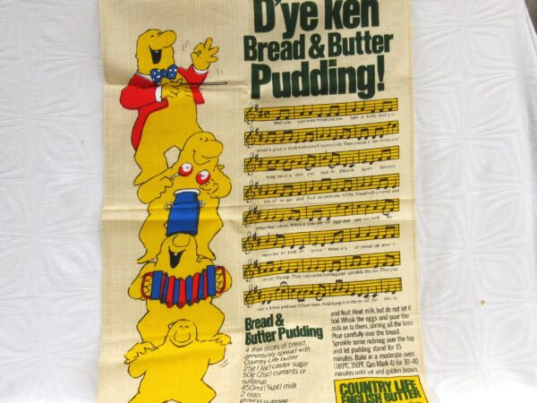 Vintage 80s Tea Towel Country Life Butter Bread Butter Pudding Song