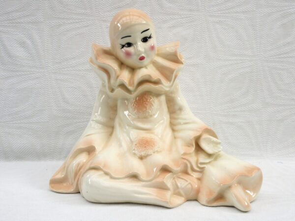 Vintage Large Pierrot Ornament Sitting Pink Ceramic 1980s