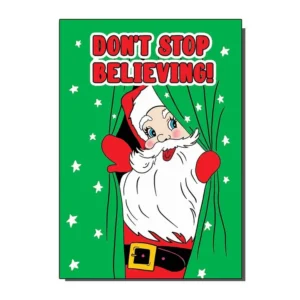 Vintage 80s Christmas Card Santa Don't Stop Believing from Bite Your Granny